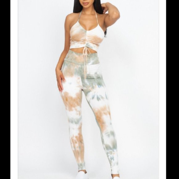 Other - All The Vibes Set/Tie-Dye Ruched Crop Top&Leggings Yoga Set-Active Wear